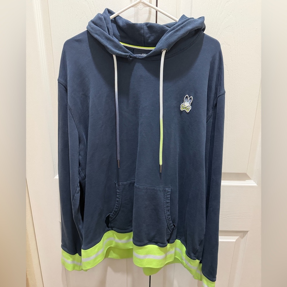 Psycho Bunny Navy Hoodie with Neon Yellow Trim